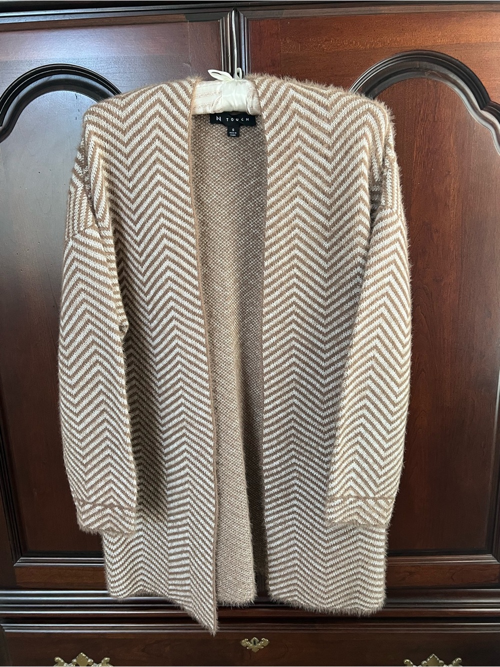 Taupe & Cream Chevron Open-Front Cardigan